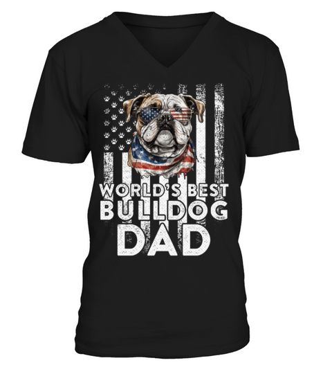 Vintage Usa Flag World s Best English Bulldog Dad V-Neck T-shirt