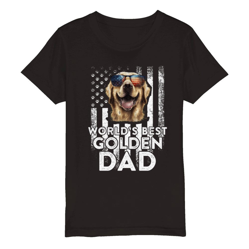 Vintage Usa Flag World s Best Golden Retriever Dog Organic Kids Crewneck T-shirt