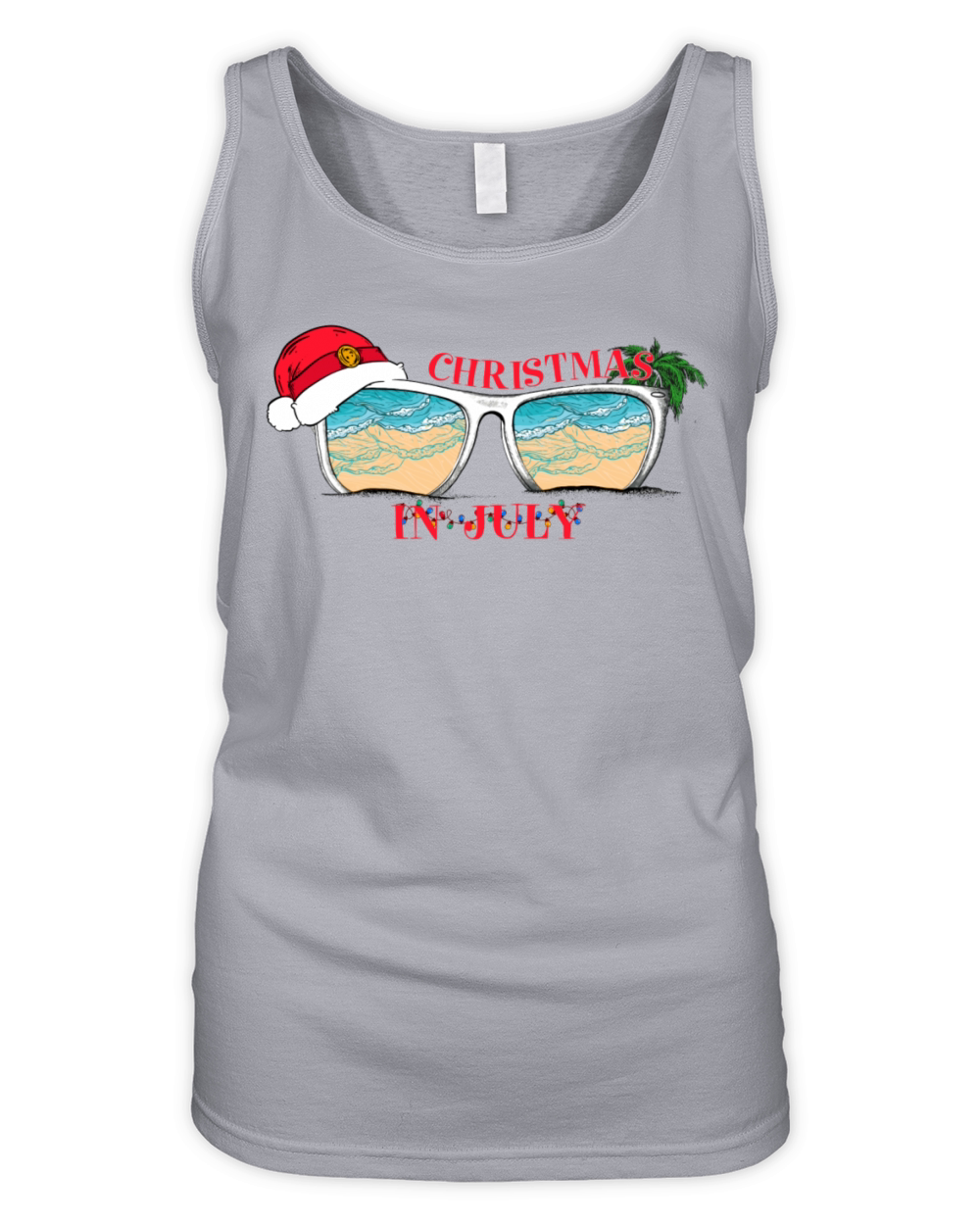 Christmas in July Santa Hat Sunglasses Summer Organic Women's Tank Top