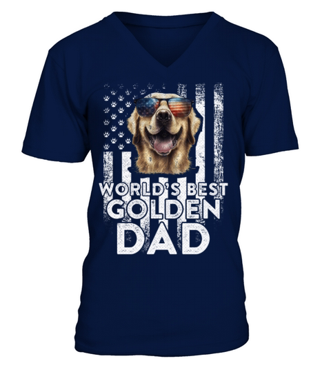 Vintage Usa Flag World s Best Golden Retriever Dog V-Neck T-shirt