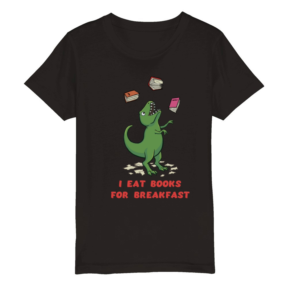 T Rex Book Lover Dinosaur Organic Kids Crewneck T-shirt