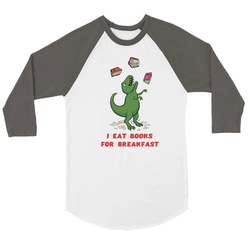 T Rex Book Lover Dinosaur Unisex ¾ sleeve Raglan T-shirt