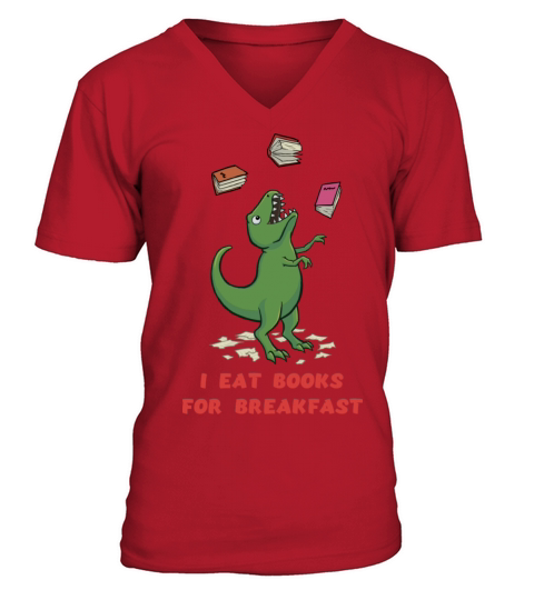 T Rex Book Lover Dinosaur V-Neck T-shirt