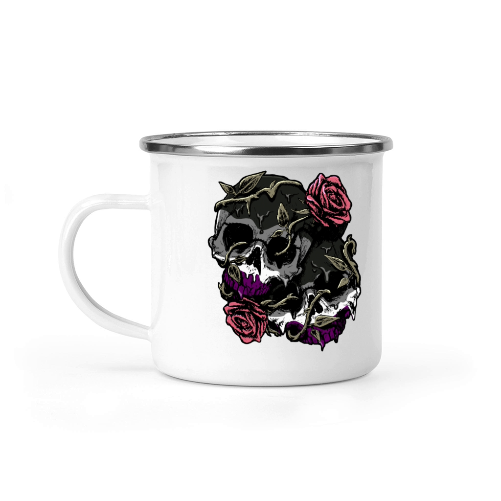 Asexual Pride Ace Flag Skull Roses Subtle LGBTQ Camping Mug