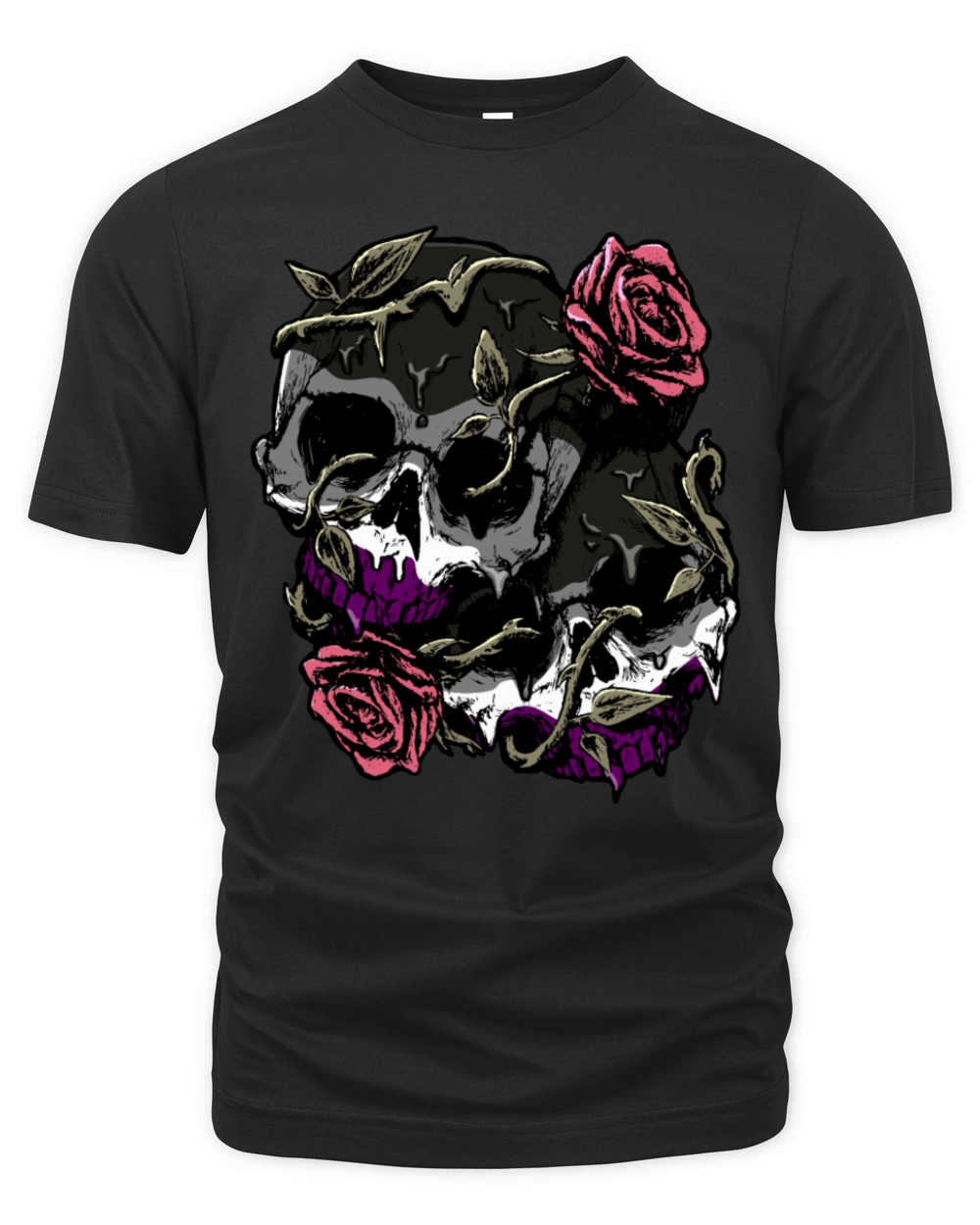 Asexual Pride Ace Flag Skull Roses Subtle LGBTQ Organic Unisex T-shirt