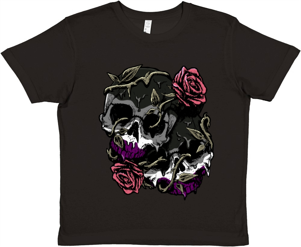 Asexual Pride Ace Flag Skull Roses Subtle LGBTQ Premium Kids Crewneck T-shirt