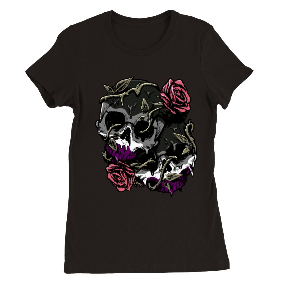 Asexual Pride Ace Flag Skull Roses Subtle LGBTQ Premium Womens Crewneck T-shirt