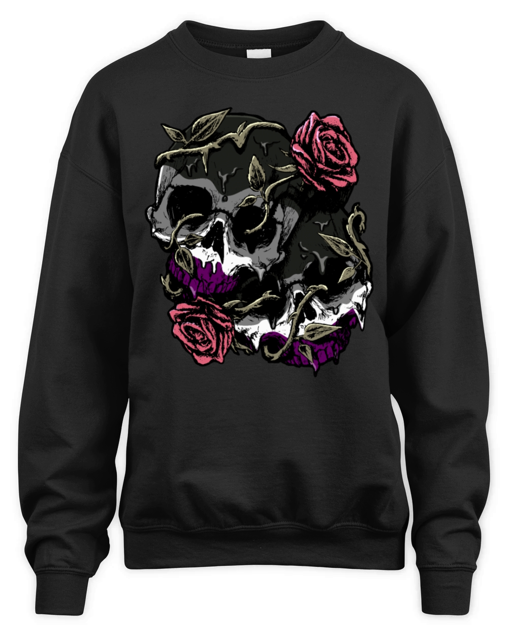 Asexual Pride Ace Flag Skull Roses Subtle LGBTQ Unisex Premium Crewneck Sweatshirt
