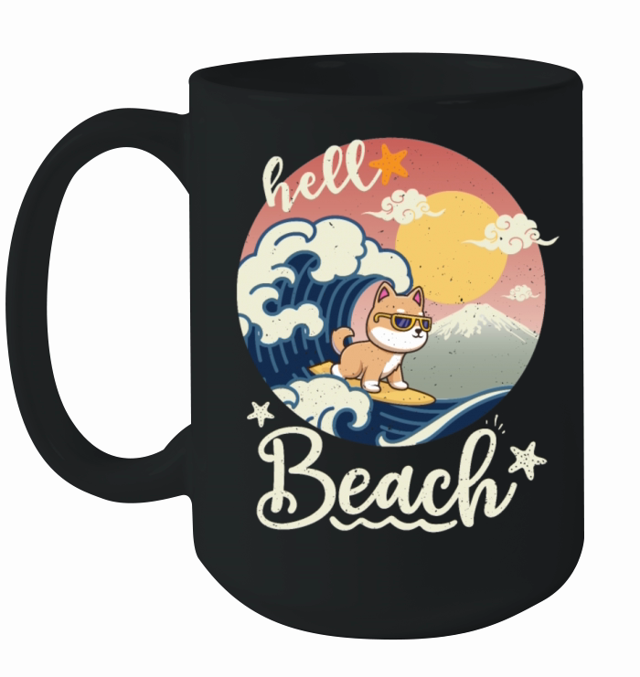 Vintage Sunset Surfing Shiba Inu - Beach Summer Ceramic Mug