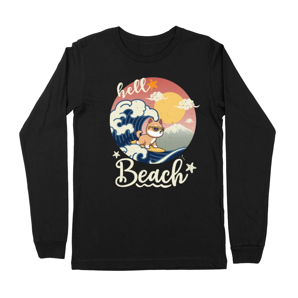 Vintage Sunset Surfing Shiba Inu - Beach Summer Premium Long Sleeve
