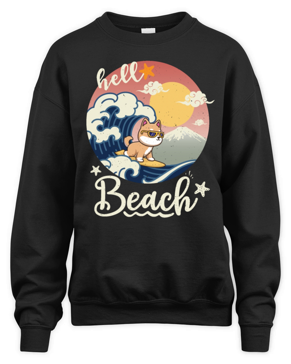 Vintage Sunset Surfing Shiba Inu - Beach Summer Unisex Premium Crewneck Sweatshirt