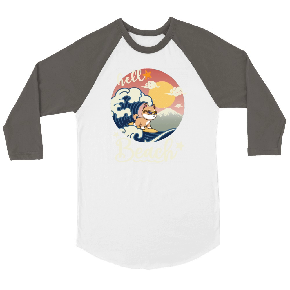 Vintage Sunset Surfing Shiba Inu - Beach Summer Unisex ¾ sleeve Raglan T-shirt