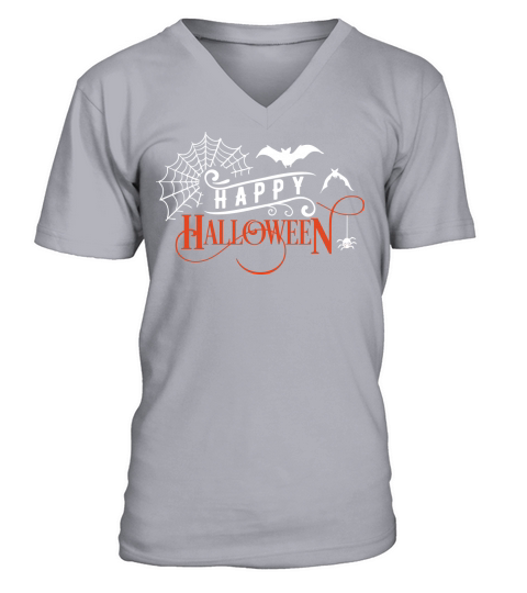 Happy Halloween  orange and white V-Neck T-shirt
