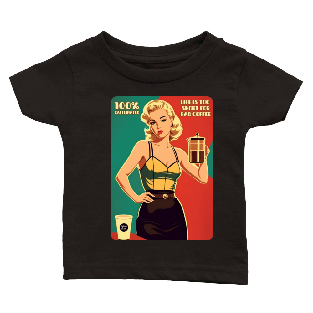 Cute Witty Funny Retro Art Style Coffee Humor Meme Classic Baby Crewneck T-shirt