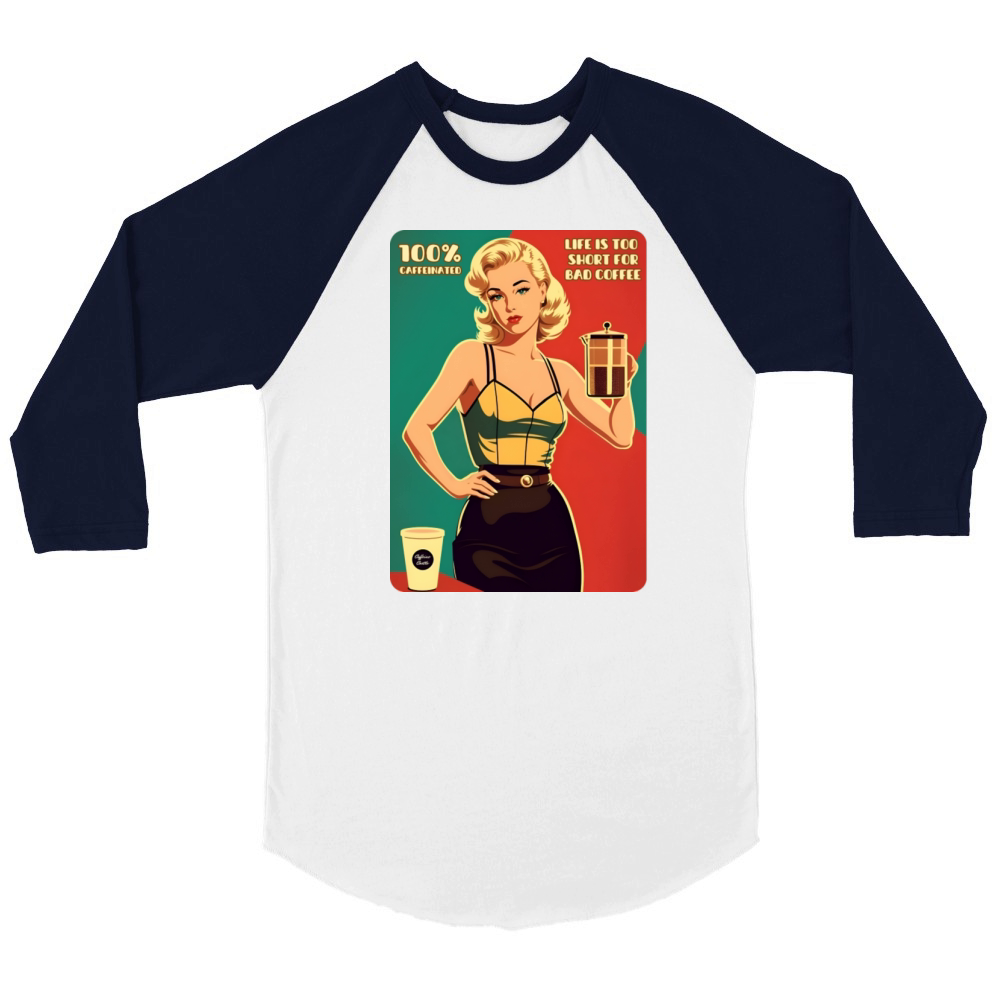 Cute Witty Funny Retro Art Style Coffee Humor Meme Unisex ¾ sleeve Raglan T-shirt