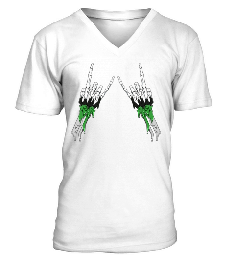 Demiromantic Pride Flag Devil Horn Skeleton Subtle V-Neck T-shirt