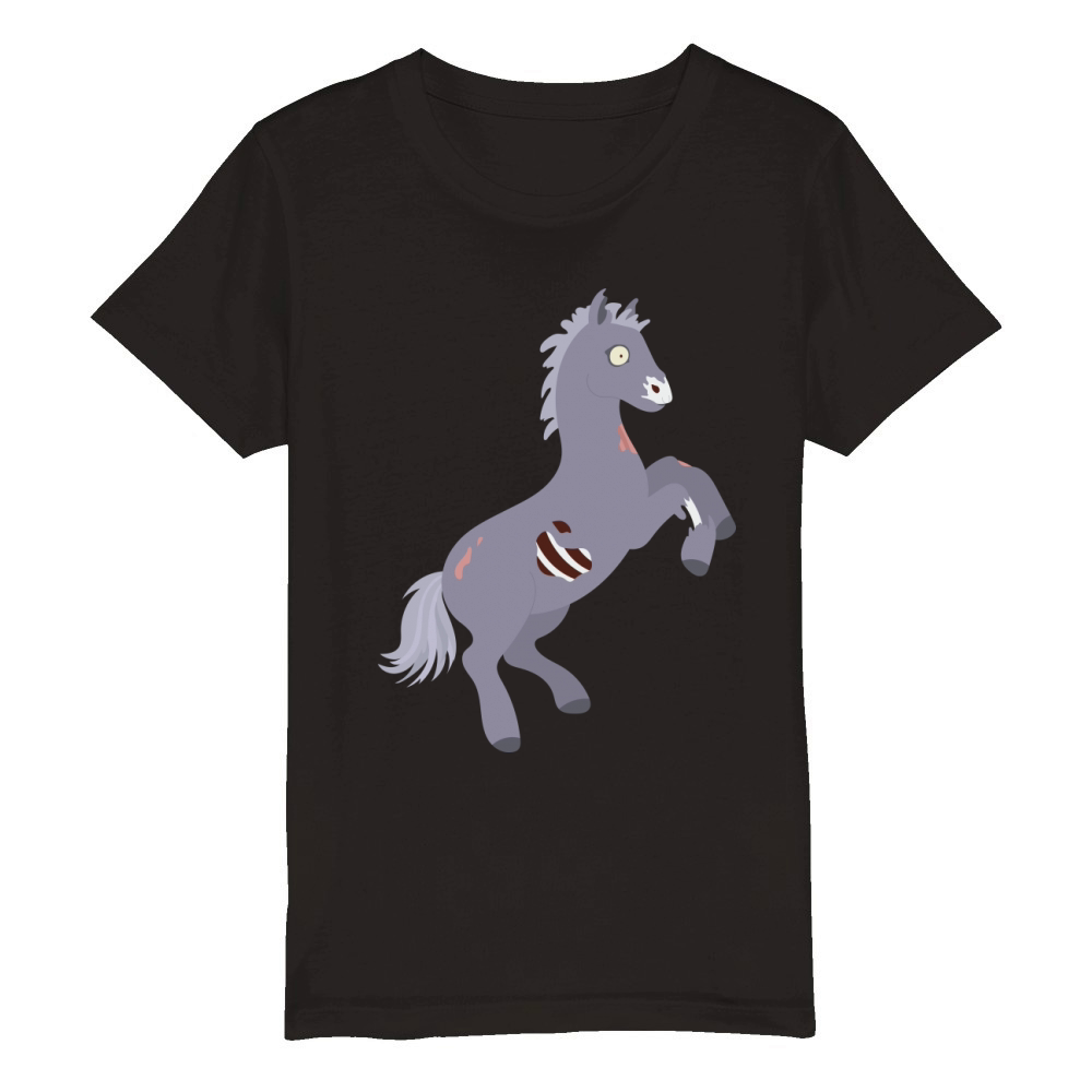 Zombie Horse Cartoon Funny Halloween Zombie Organic Kids Crewneck T-shirt