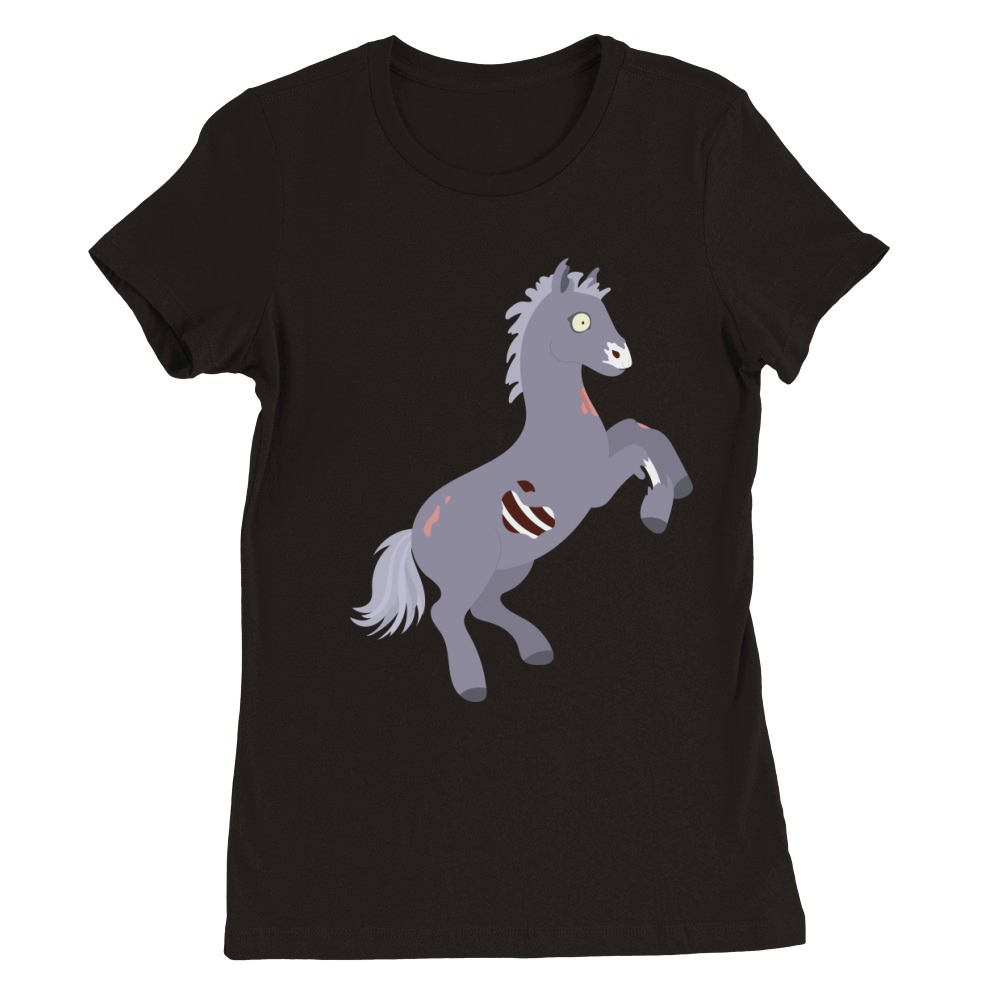 Zombie Horse Cartoon Funny Halloween Zombie Premium Womens Crewneck T-shirt