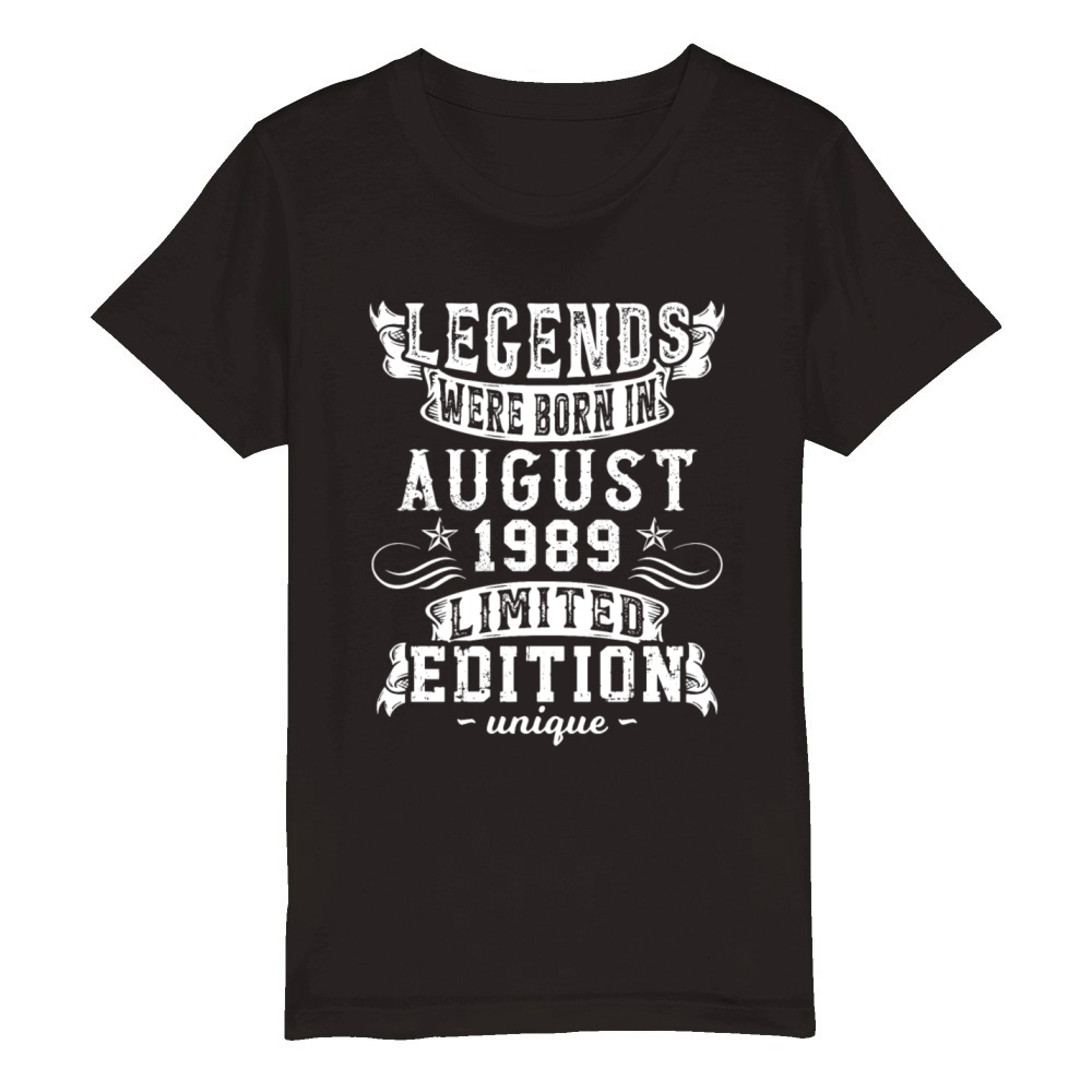 Birthday August 1989 Year Limited Edition Vintage Organic Kids Crewneck T-shirt