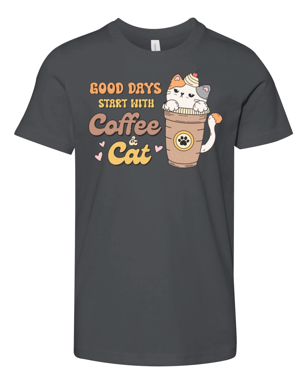 Good Days Start with Cat and Coffee Youth Unisex Jersey Tee