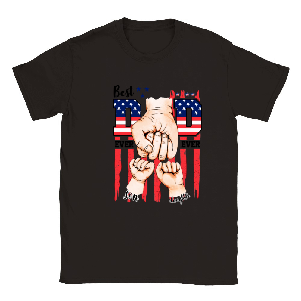 Best Dad Ever Team American Flag Fathers Day Classic Kids Crewneck T-shirt