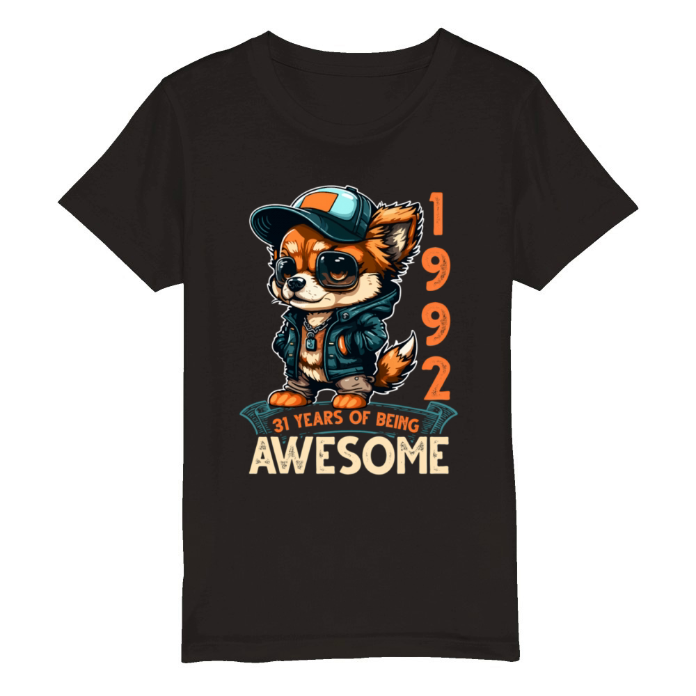 31St Vintage 1992 Puppy 31 Years Organic Kids Crewneck T-shirt