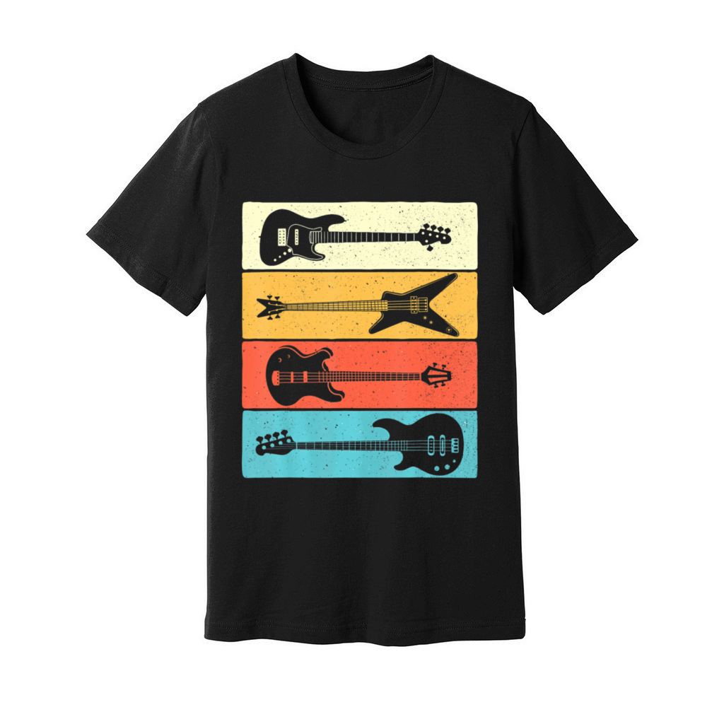 Retro Vintage Guitars Bass Guitar Music Lover Unisex Jersey Tee