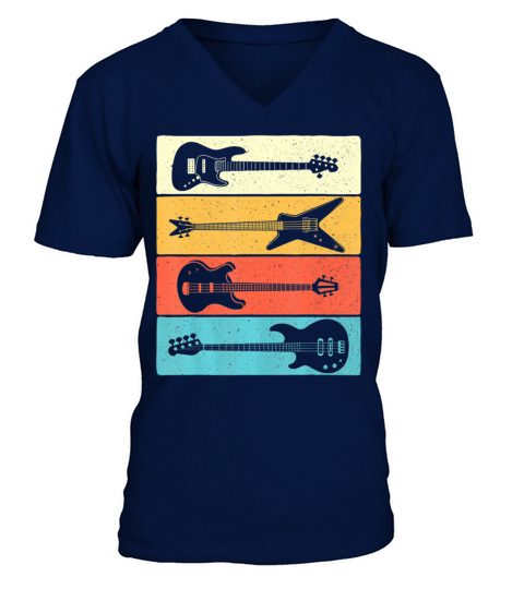 Retro Vintage Guitars Bass Guitar Music Lover V-Neck T-shirt