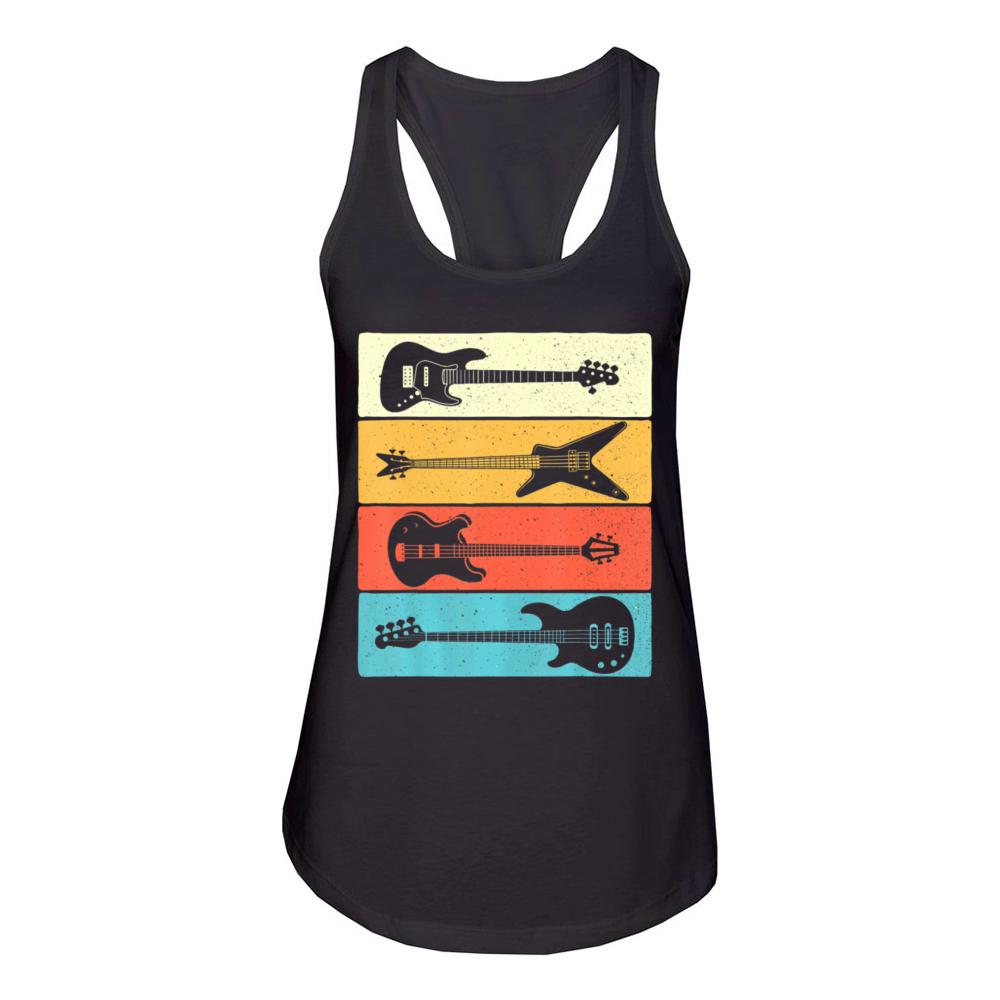 Retro Vintage Guitars Bass Guitar Music Lover Women's Racerback Tank
