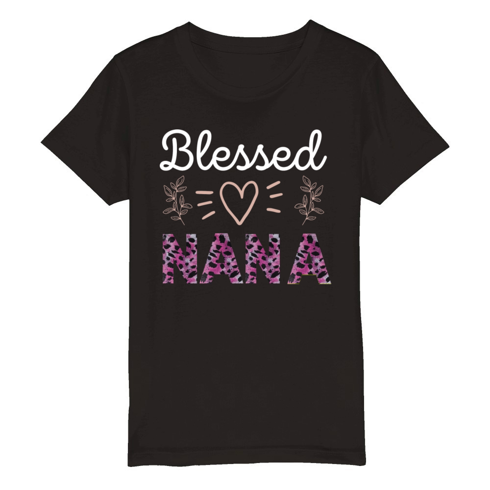 Blessed Nana Design For Women Quotes Animal Print Organic Kids Crewneck T-shirt