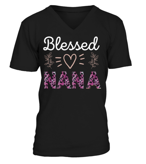 Blessed Nana Design For Women Quotes Animal Print V-Neck T-shirt