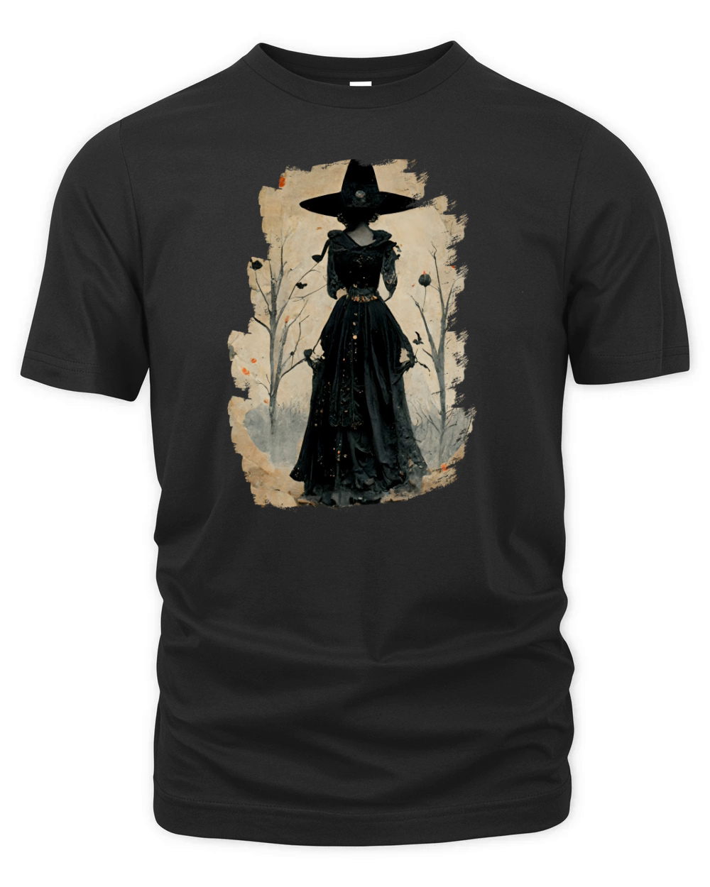 Halloween Vintage Chic Victorian Witch Silhouette Organic Unisex T-shirt