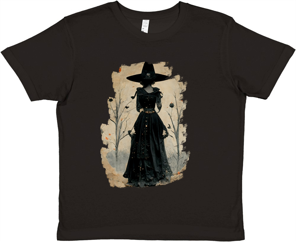 Halloween Vintage Chic Victorian Witch Silhouette Premium Kids Crewneck T-shirt