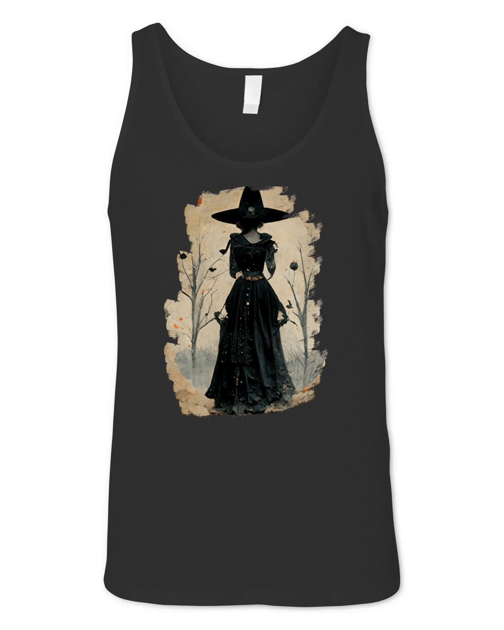 Halloween Vintage Chic Victorian Witch Silhouette Unisex Jersey Tank