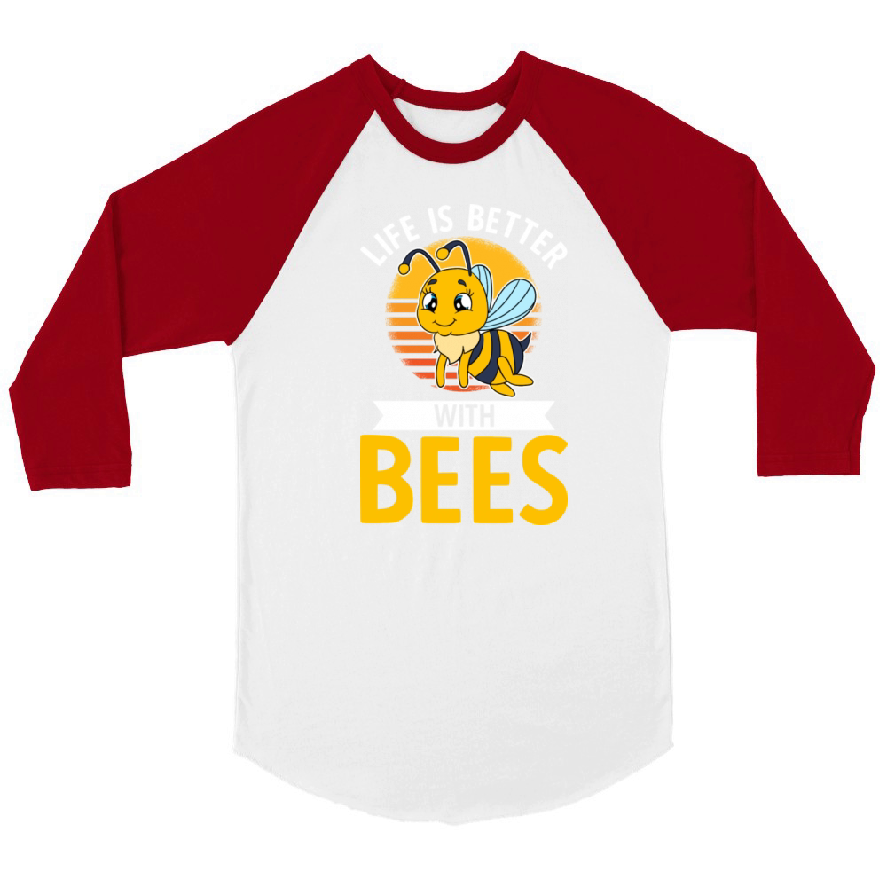 Life Is Better With Bees Unisex ¾ sleeve Raglan T-shirt