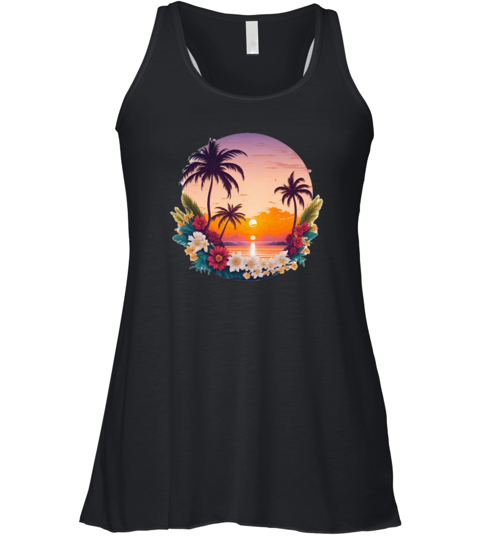 beautiful sunset summer with palm tree Women's Flowy Tank Top