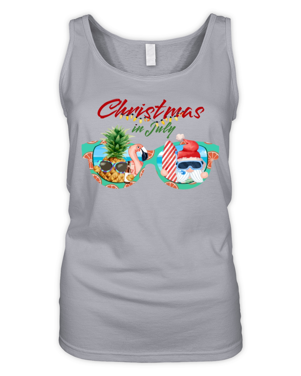 Christmas in July Santa Hat Sunglasses Summer Organic Women's Tank Top