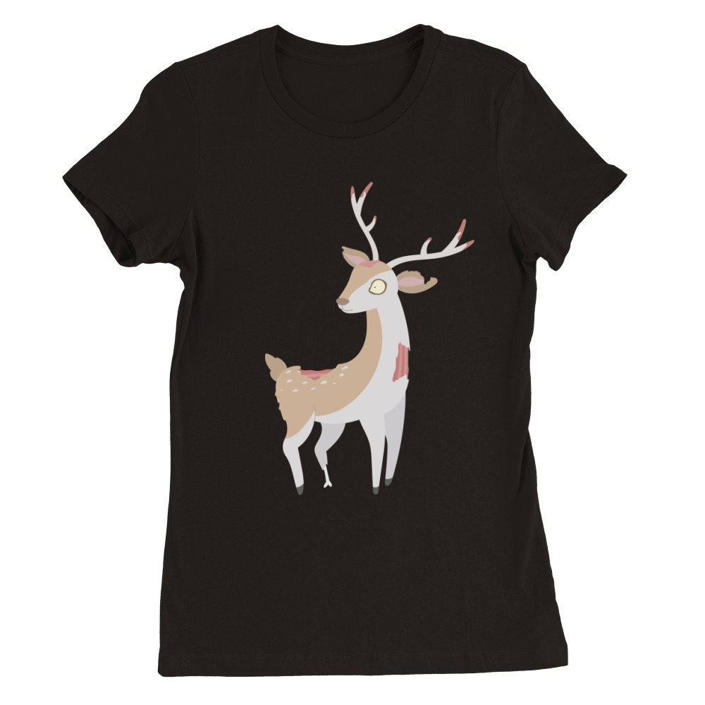 Zombie Deer Cartoon Funny Halloween Zombie Premium Womens Crewneck T-shirt