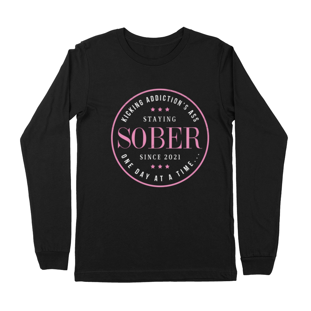 Sober Since 2021 1 Year Sobriety Recovery Quote Fo Premium Long Sleeve