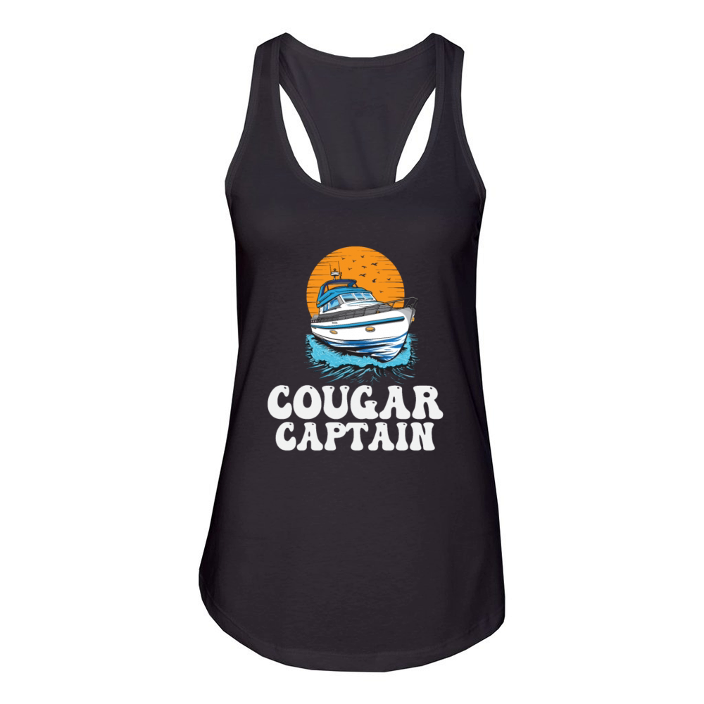 Cougar Captain Funny Boat Owner Lake Life Pontoon Women's Racerback Tank