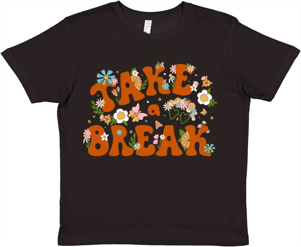 Retro 70s phrase take a break floral hippie summer Premium Kids Crewneck T-shirt