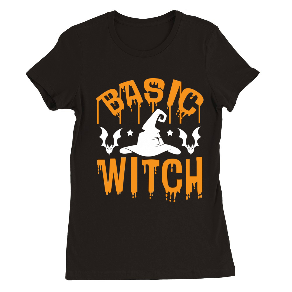 Basic Witch Halloween Bleached Shirt Premium Womens Crewneck T-shirt