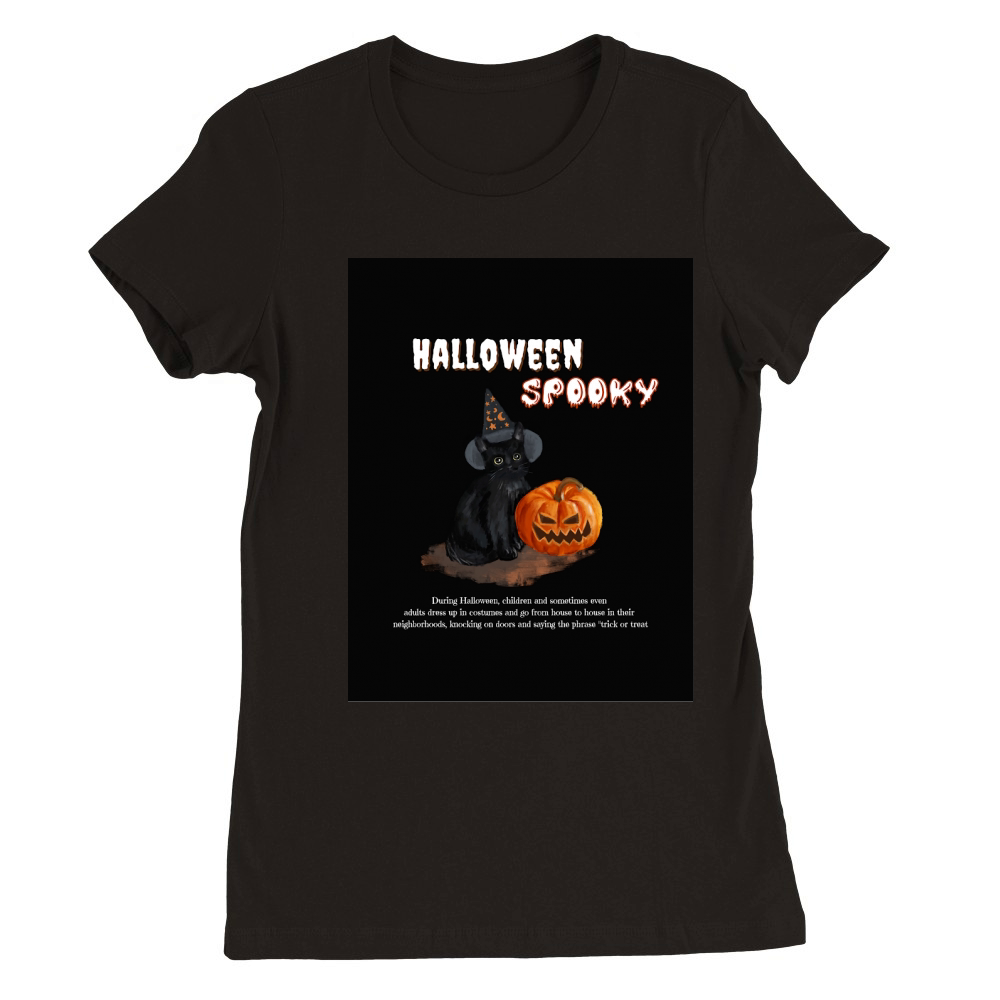 Black and White Illustrated Halloween Premium Womens Crewneck T-shirt