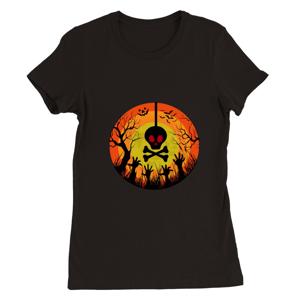 Halloween Skeleton Premium Womens Crewneck T-shirt