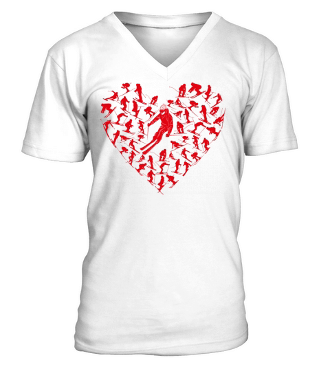 Heart Full Ski Winter Sport Lovers Valentine Gift V-Neck T-shirt