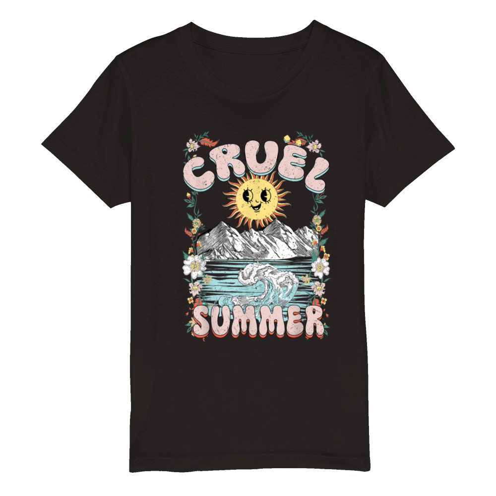 Cruel Vibes Summer Vintage Sunshine Ocean Wave Organic Kids Crewneck T-shirt