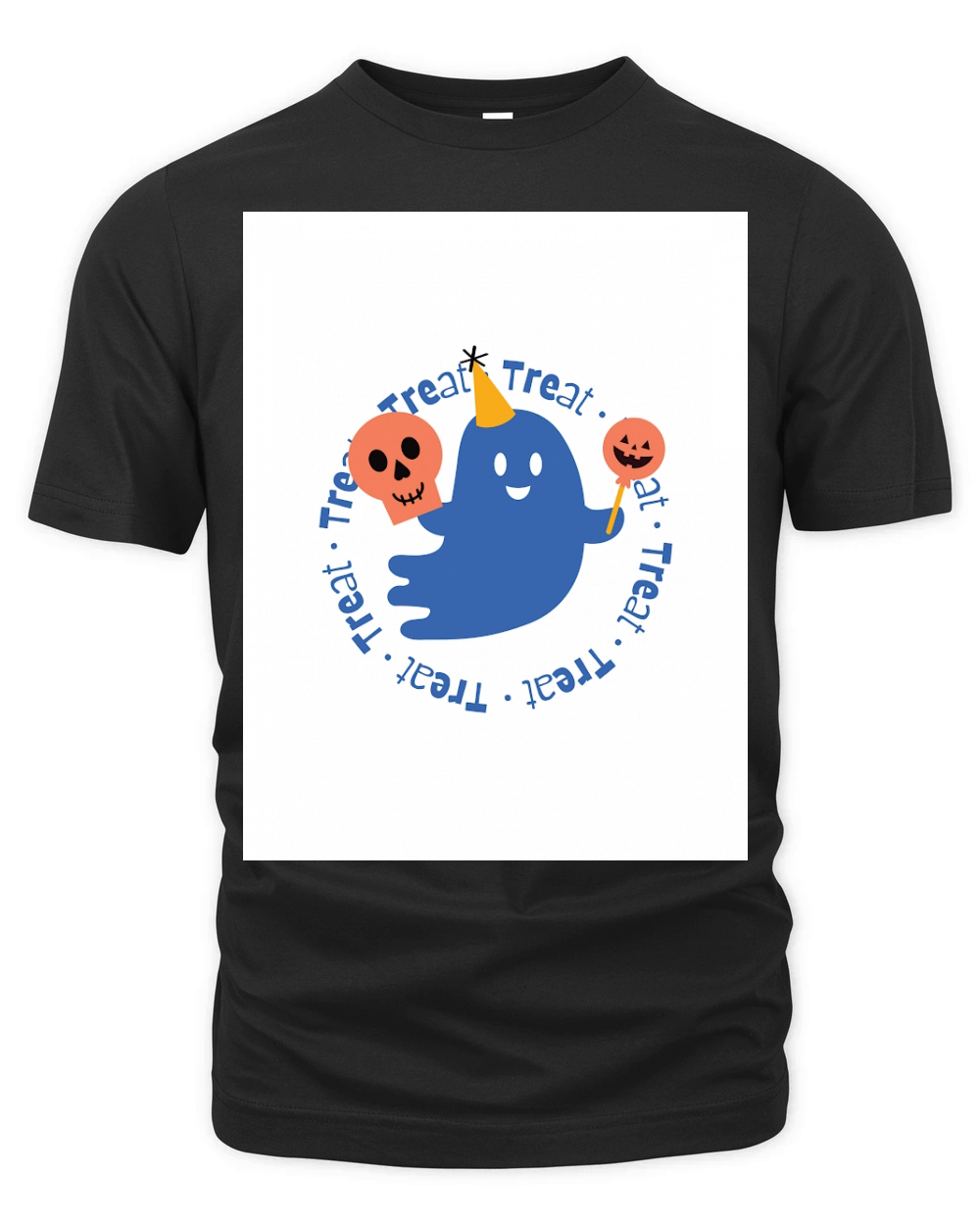 Blue and Peach Ghost Treat Cute Halloween Organic Unisex T-shirt