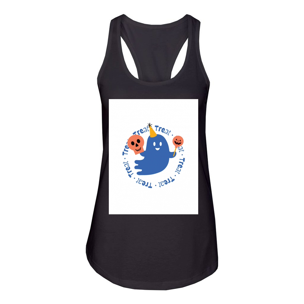 Blue and Peach Ghost Treat Cute Halloween Women's Racerback Tank
