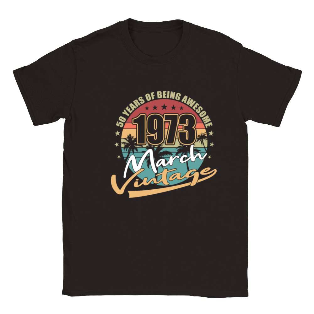 50th birthday march 1973 vintage 1973 Classic Kids Crewneck T-shirt