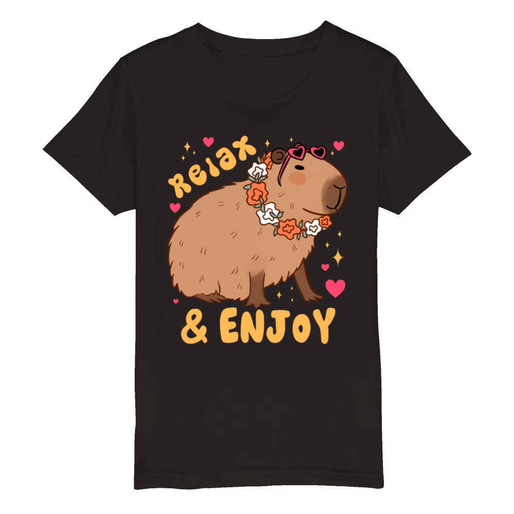Relax And Enjoy Cute Capybara Ready For Summer Organic Kids Crewneck T-shirt